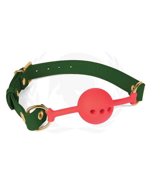 Spartacus Silicone Ball Gag W/green Pu Straps - 46 Mm - Click Image to Close