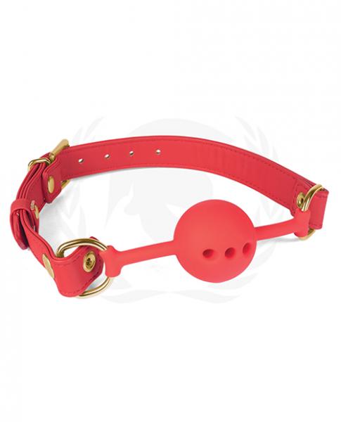 Spartacus Silicone Ball Gag W/red Pu Straps - 46 Mm - Click Image to Close