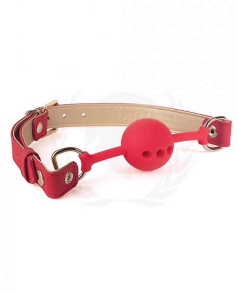 Spartacus Silicone Ball Gag W/red Gold Pu Straps - 46 Mm - Click Image to Close