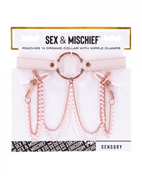 Sex & Mischief Peaches 'n Creame Collar W/nipple Clamps - Click Image to Close