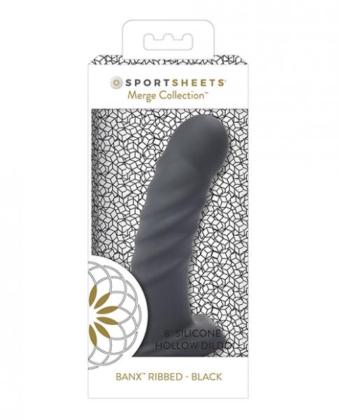 Sportsheets 8" Banx Ribbed Hollow Silicone Sheath Dildo - Black