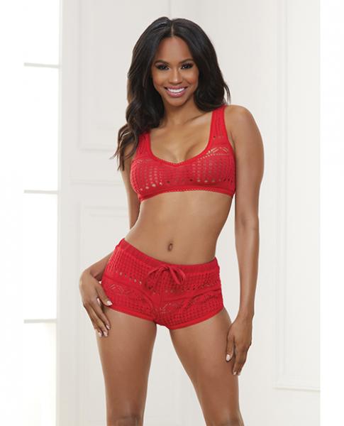 Knit Bralette & Cheeky Shorts Flame Scarlet Lg