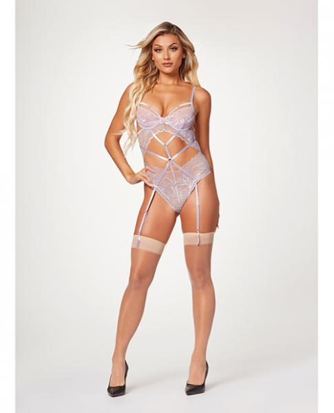 Sheer Mesh & Lace Demi Cup Teddy Lavender Lg - Click Image to Close