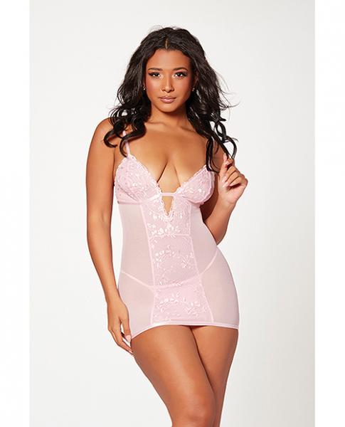 Floral Mesh Chemise & G-string Pink Lg - Click Image to Close