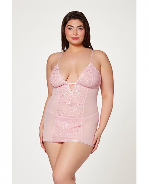 Floral Mesh Chemise & G-string Pink 1x/2x - Click Image to Close