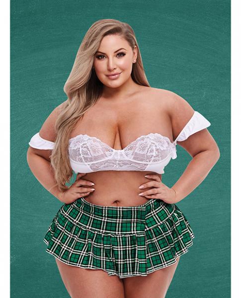 Teacher's Pet Schoolgirl Bustier & Skirt Green/white Qn - Click Image to Close