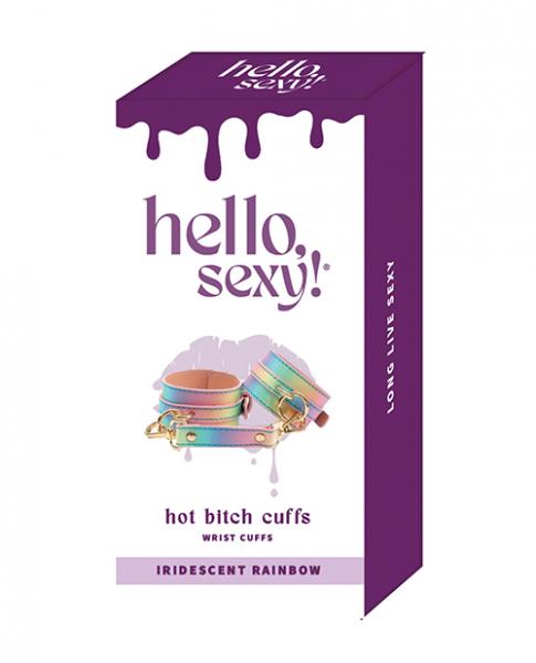 Hello Sexy! Hot Bitch Cuffs & Collar - Iridescent Rainbow - Click Image to Close