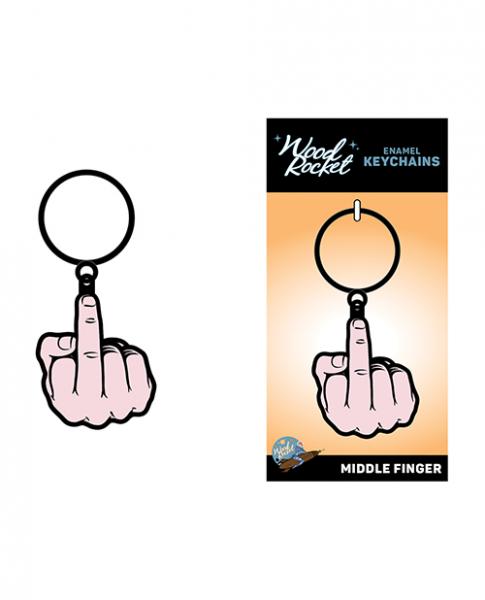 Wood Rocket Middle Finger Keychain - Pink - Click Image to Close