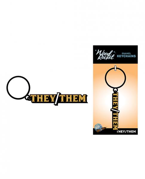 Wood Rocket They/them Keychain - Black/gold - Click Image to Close