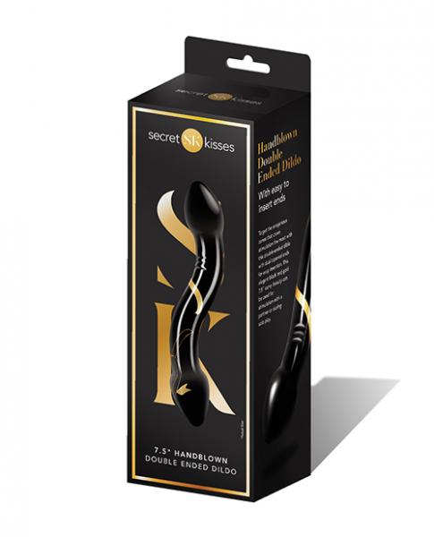 Secret Kisses 7.5" Handblown Double Ended Dildo - Black/gold - Click Image to Close