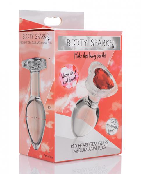 Booty Sparks Red Heart Gem Glass Anal Plug - Medium - Click Image to Close