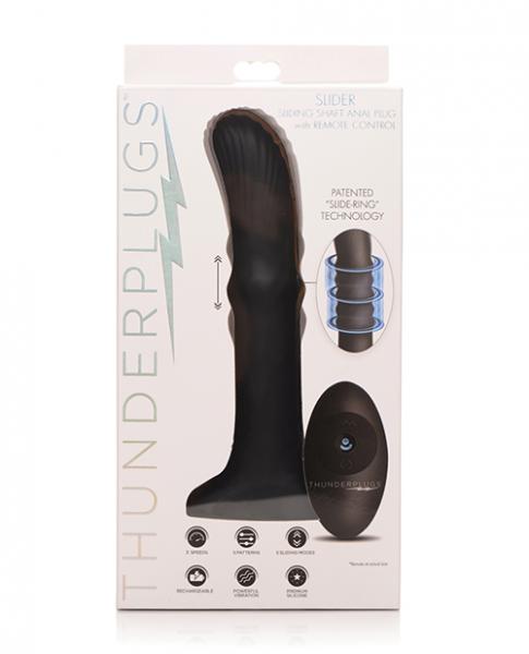 Thunderplugs Sliding Shaft Silicone Vibrator W/remote - Black - Click Image to Close