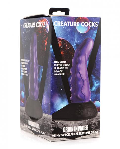 Creature Cocks Orion Invader Veiny Space Alien Silicone Dildo - Purple/black - Click Image to Close