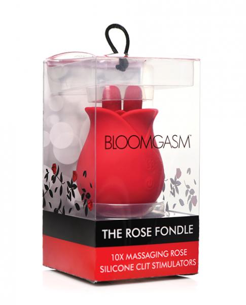 Bloomgasm The Rose Fondle 10x Massaging Clit Stimulator - Red - Click Image to Close