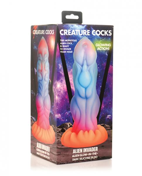 Creature Cocks Alien Invader Alien Glow-in-the-dark Silicone Dildo - Click Image to Close