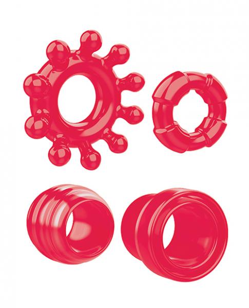 Ring The Alarm Cock Ring Set 4 Pack Cock Rings Red - Click Image to Close