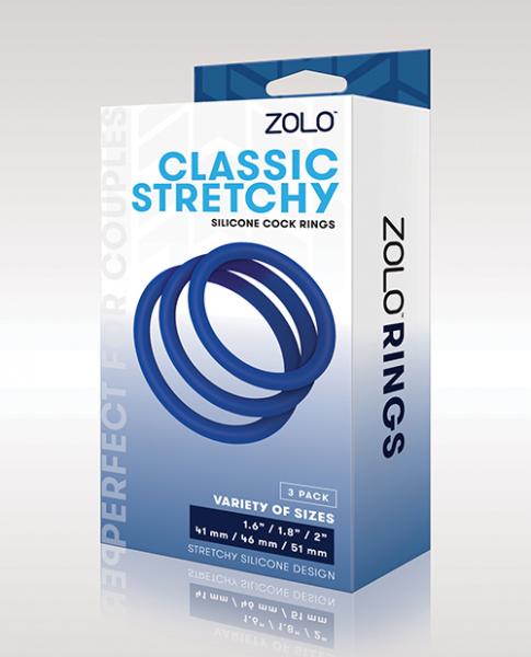 Zolo Stretchy Silicone Cock Rings - Blue - Click Image to Close