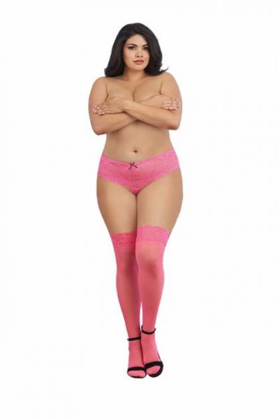 Sheer Thigh High W/ Stay Up Lace Top Hot Pink O/s