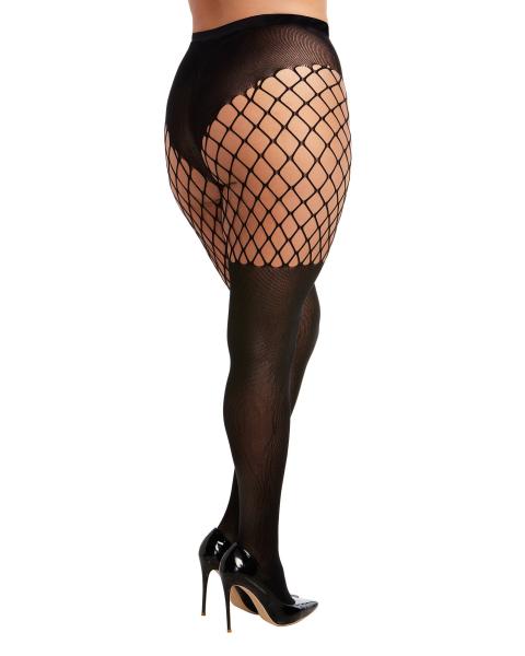 Fence Net Pantyhose W/ Solid Panty Black O/s