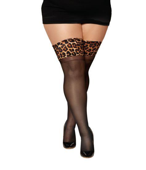 Sheer Thigh High W/ Stay Up Leopard Print Top O/s