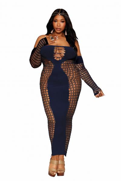 Bodystocking Gown W/ Opaque Front & Back Denim O/s