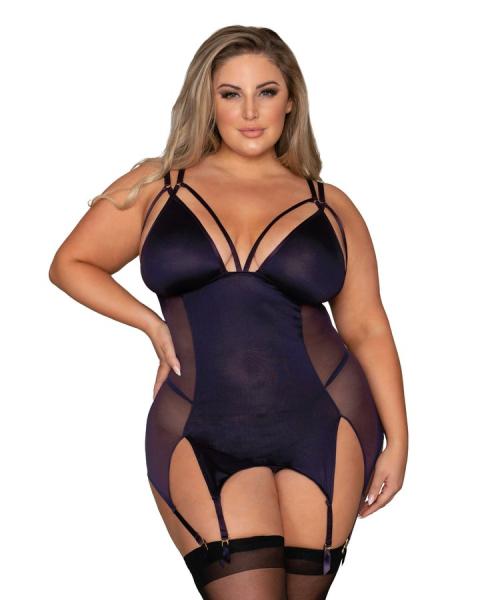 Microfiber & Mesh Garter Slip Eggplant Q/s