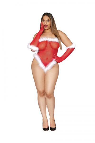 Naughty List Seamless Fishnet Santa Teddy Lipstick Red Q/s - Click Image to Close