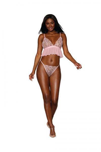 Heart Shaped Embroidery Panty & Bralette Set Candy Pink O/s - Click Image to Close