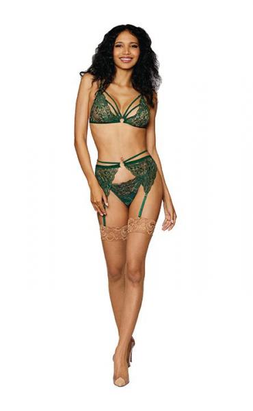 Metallic Stretch Lace 3pc Set Evergreen O/s - Click Image to Close