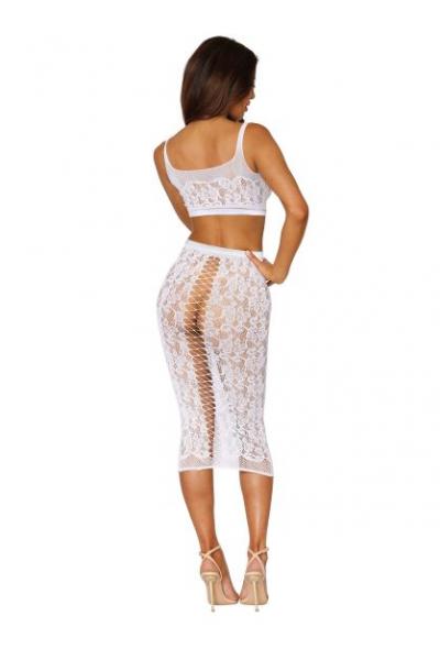 Seamless Sheer Lace Bralette & Slip Skirt White O/s - Click Image to Close