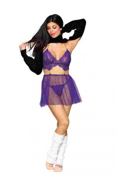 Floral Lace Babydoll & G String Set Violet O/s