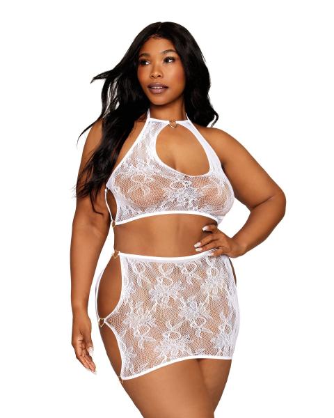 Seamless Lace Bralette & Mini Skirt Set White Q/s - Click Image to Close