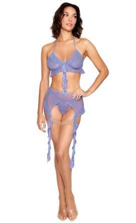 Ruffle Bralette & Garter Belt Set Lavender Haze O/s - Click Image to Close