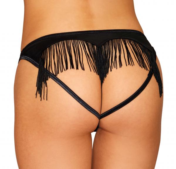 Heart Back Panty W/ Fringe Black Medium - Click Image to Close