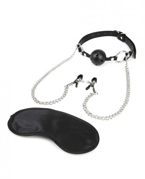 Lux Fetish Breathable Ball Gag Adjustable Nipple Chain - Click Image to Close