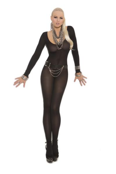 Sheer Long Sleeve Body Stocking Black O/S