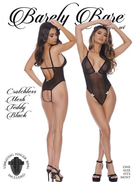 Barely Bare Crotchless Mesh Teddy Black O/s - Click Image to Close