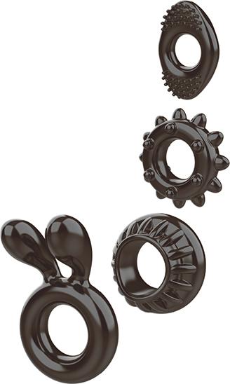 Ring My Bell Cock Ring Kit 4 Cock Rings Black - Click Image to Close