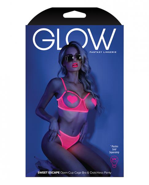 Glow Sweet Escape Open Cup Bra Set Neon Pink M/l