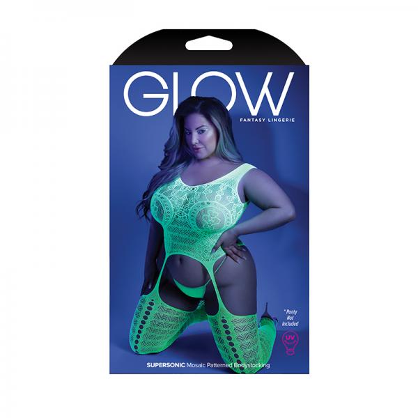 Glow Supersonic Mosaic Bodystocking Neon Green Q/s