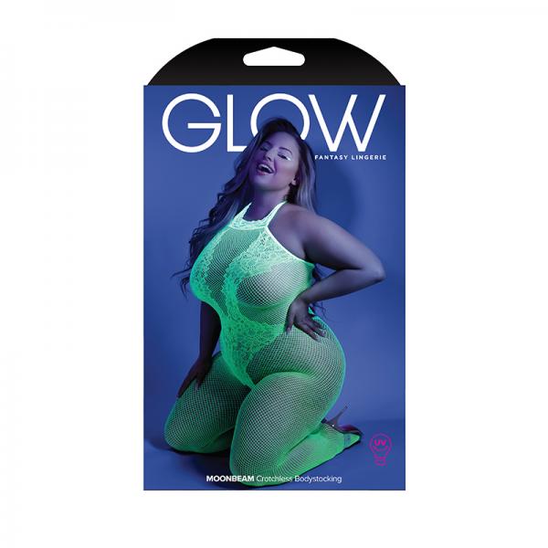 Glow Moonbeam Crotchless Bodystocking Neon Green Q/s - Click Image to Close