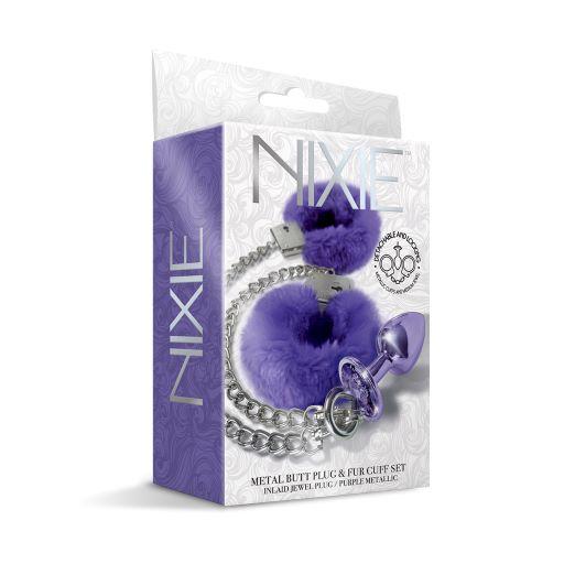 Nixie Metal Plug & Furry Cuff Set Purple Metallic - Click Image to Close