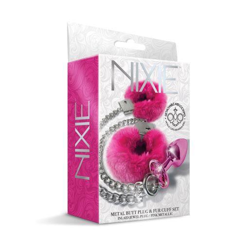 Nixie Metal Plug & Furry Cuff Set Pink Metallic - Click Image to Close