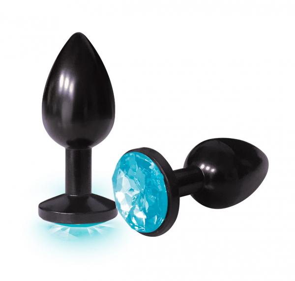 The Silver Starter Anodized Bejeweled Steel Plug Aqua - Click Image to Close