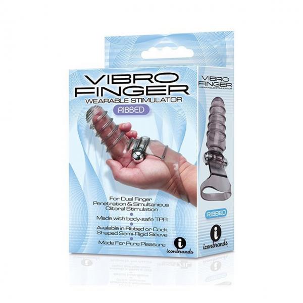 The 9's Vibrofinger Ribbed Finger Massager Grey - Click Image to Close