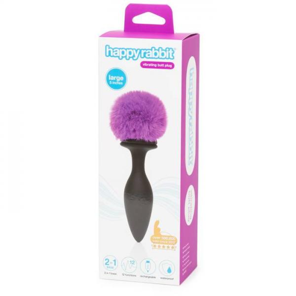 Happy Rabbit Large Vibrating Bunny Tail Butt Plug - Click Image to Close