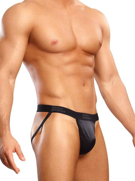 Jock Strap Satin Lycra Black Large/XL Underwear - Click Image to Close