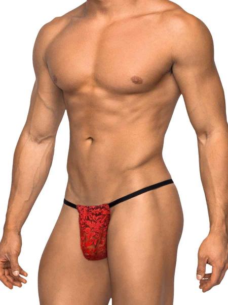 Male Power Posing Strap Stretch Lace Red O/S