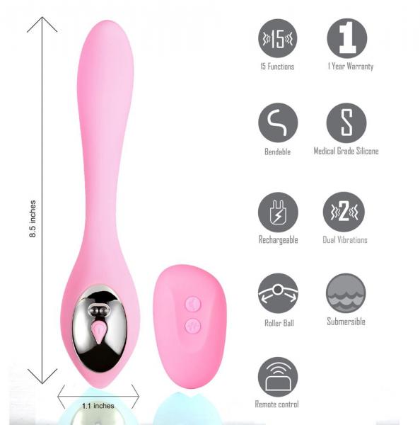 Harmonie Pink Bendable Dual Vibrator W/ Remote Control - Click Image to Close