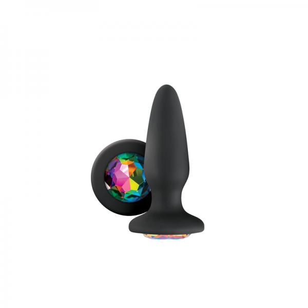 Glams Black Silicone Butt Plug Rainbow Gem - Click Image to Close